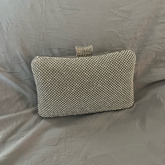Handbags - Silver Crystal Embellished Evening Clutch - Women Bags